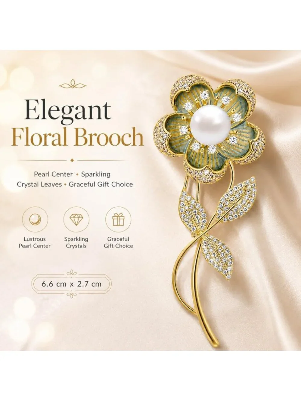 Elegant Flower Brooch with Rhinestones & Pearls - Perfect Gift for Her, Birthday